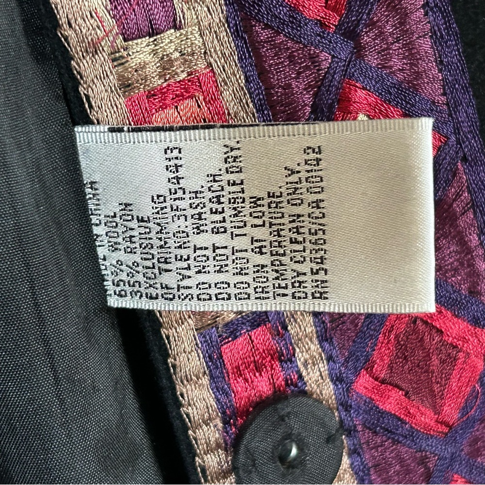 Nygard Collection Wool-Blend Car Coat Black Floral Embroidered Sz 8 EUC - Picture 9 of 10